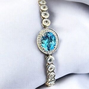 Swiss Blue Topaz / White Topaz Sterling Silver Bolo Bracelet